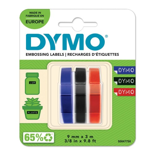 Dymo 3D Juostelės S0847750 mechaniniams etikečių spausdintuvui 9mm x 3m raudona/mėlyna/juoda