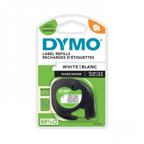 10 vnt. x Dymo LetraTag Popierinė Juostelė S0721500 12mm x 4m juodas ant baltos