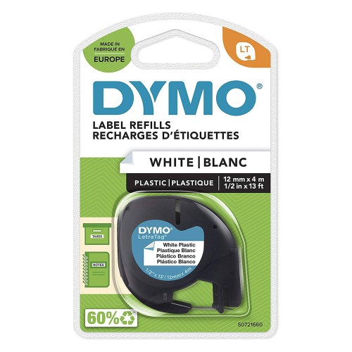 10 vnt. x Dymo LetraTag Plastikinė Juostelė S0721560 12mm x 4m juodas ant baltos