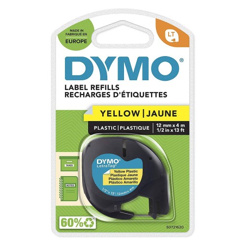 10 vnt. x Dymo LetraTag Plastikinė Juostelė S0721570 12mm x 4m juodas ant geltonos