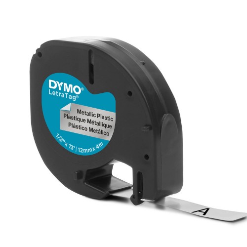 Dymo LetraTag Plastikinė Juostelė S0721710 /  S0721730 12mm x 4m juodas ant metalizuotos/sidabrinės