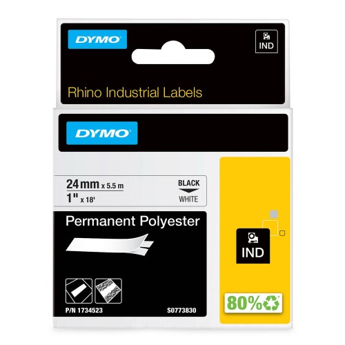 Dymo Rhino Poliesterio Juostelė 1734523 24mm x 5.5m juodas ant baltos / tvirtai prilimpanti