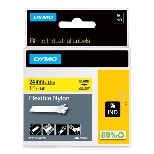 Dymo Rhino Nailono Juostelė 1734525 24mm x 3.5m juodas ant geltonos / lanksti