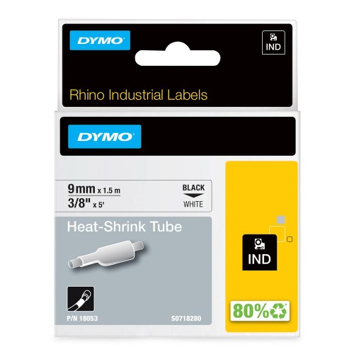 Dymo Rhino Termo vamzdelis 18053 9mm x 1.5m juodas ant baltos