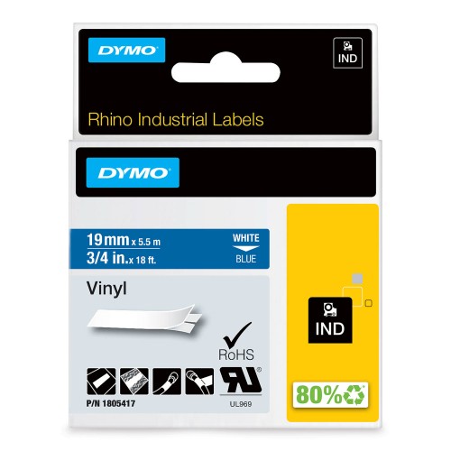 Dymo Rhino Vinilinė Juostelė 1805417 19mm x 5.5m baltas ant mėlynos