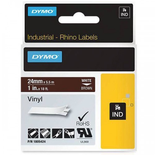 Dymo Rhino Vinilinė Juostelė 1805424 24mm x 5.5m baltas ant rudos