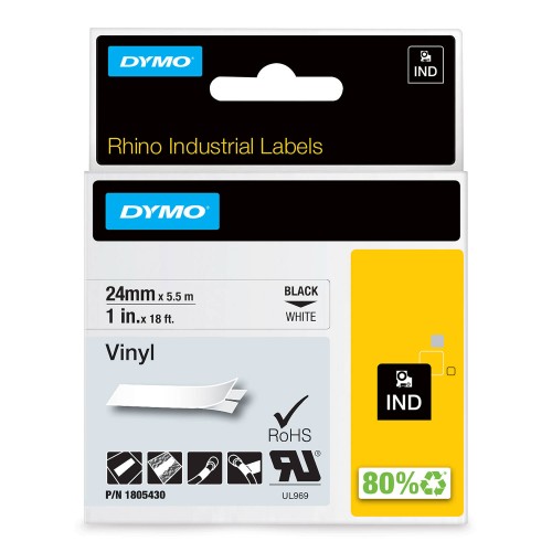 Dymo Rhino Vinilinė Juostelė 1805430 24mm x 5.5m juodas ant baltos
