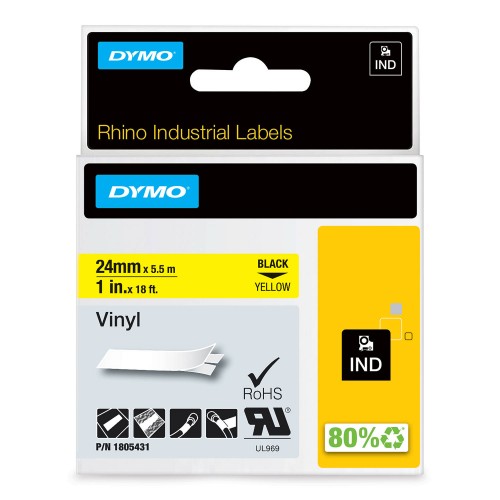 Dymo Rhino Vinilinė Juostelė 1805431 24mm x 5.5m juodas ant geltonos