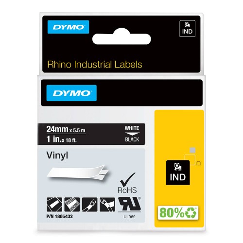 Dymo Rhino Vinilinė Juostelė 1805432 24mm x 5.5m baltas ant juodas