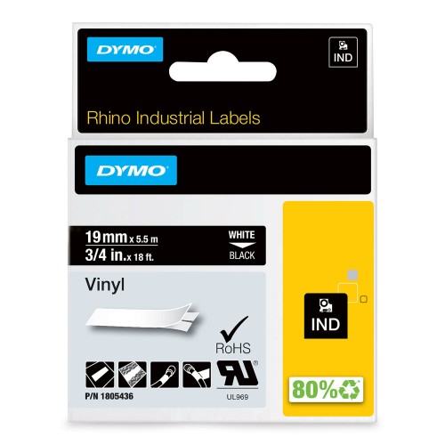 Dymo Rhino Vinilinė Juostelė 1805436 19mm x 5.5m baltas ant juodos