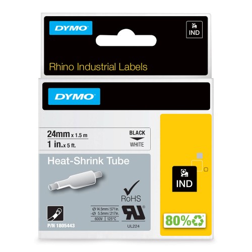 Dymo Rhino Termo vamzdelis 1805443 24mm x 1.5m juodas ant baltos