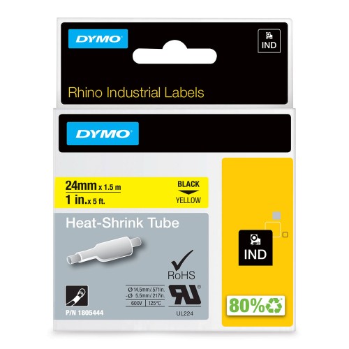Dymo Rhino Termo vamzdelis 1805444 24mm x 1.5m juodas ant geltonos