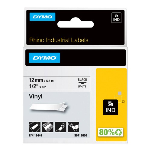 Dymo Rhino Vinilinė Juostelė 18444 12mm x 5.5m juodas ant baltos