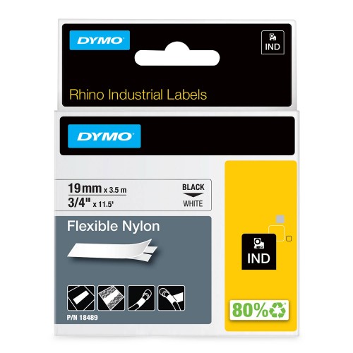 Dymo Rhino Nailono Juostelė 18489 19mm x 3.5m juodas ant baltos / lanksti