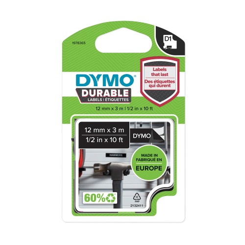 Dymo  Juostelė D1 Durable 1978365 12mm x 3m baltas ant juodos