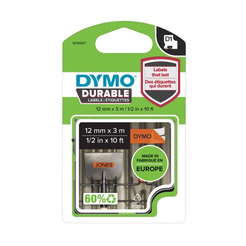 Dymo  Juostelė D1 Durable 1978367 12mm x 3m juodas ant oranžinės