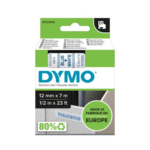 Dymo Juostelė D1 45014 12mm x 7m / mėlynas ant baltos – S0720540