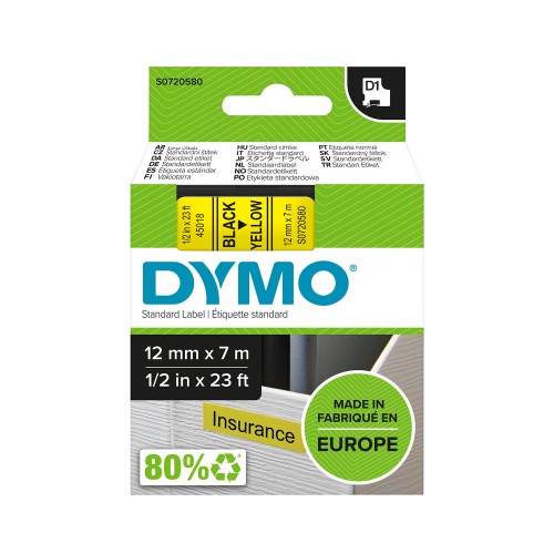 Dymo Juostelė D1 45018 12mm x 7m / juodas ant geltonos - S0720580