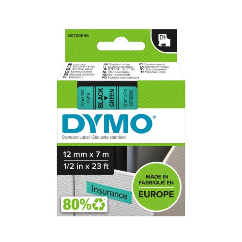 Dymo Juostelė D1 45019 12mm x 7m / juodas ant žalios - S0720590
