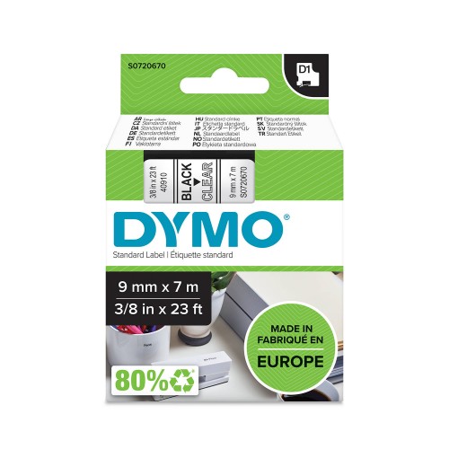 Dymo Juostelė D1 40910 9mm x 7m juodas ant skaidrios – S0720670