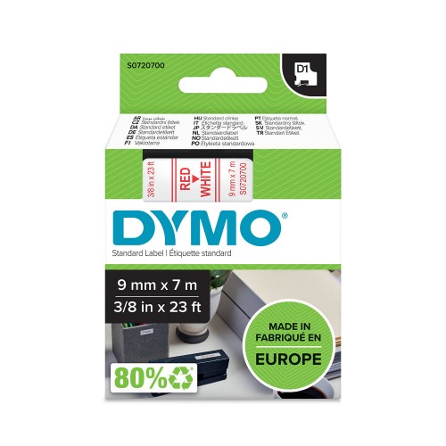 Dymo Juostelė D1 40915 9mm x 7m raudonas ant baltos – S0720700