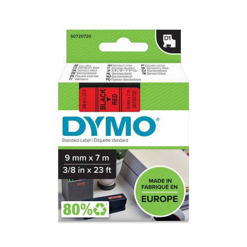 Dymo Juostelė D1 40917 9mm x 7m juodas ant raudonos – S0720720