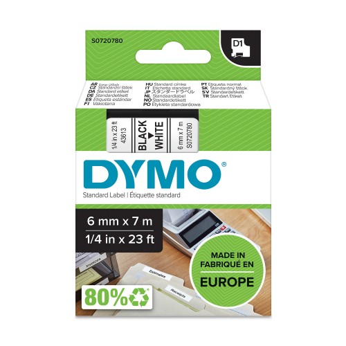 Dymo Juostelė D1 43613 6mm x 7m juodas ant baltos – S0720780
