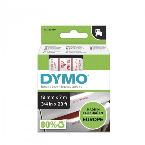 Dymo Juostelė D1 45805 19mm x 7m / raudonas ant baltos – S0720850