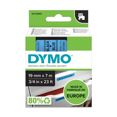 Dymo Juostelė D1 45806 19mm x 7m / juodas ant mėlynos – S0720860