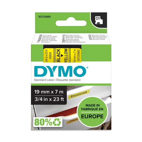 Dymo Juostelė D1 45808 19mm x 7m / juodas ant geltonos – S0720880