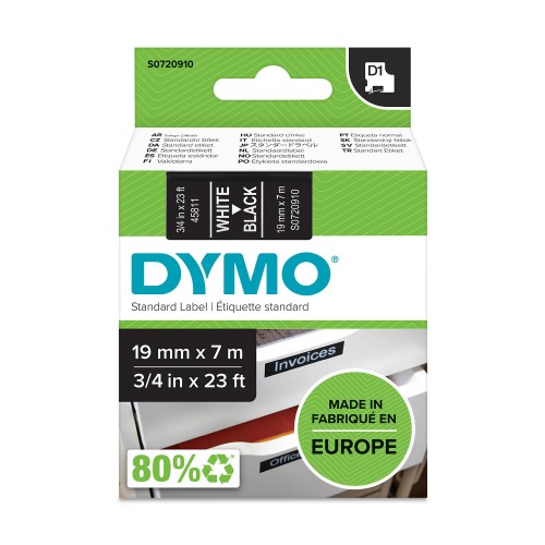 Dymo Juostelė D1 45811 19mm x 7m / baltas ant juodos – S0720910