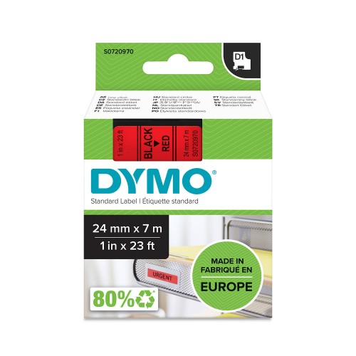Dymo Juostelė D1 53717 24mm x 7m / juodas ant raudonos – S0720970