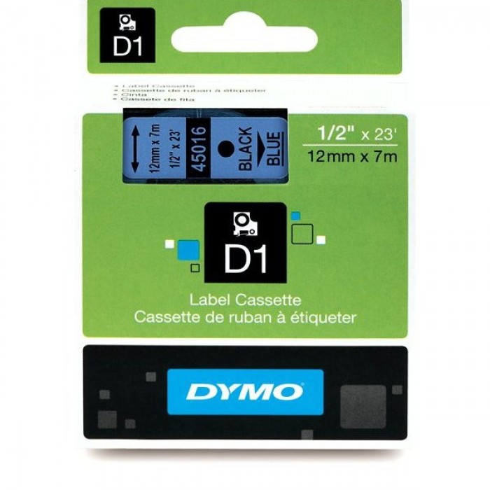 Dymo D1 tape 12mm x 7m blue/black print